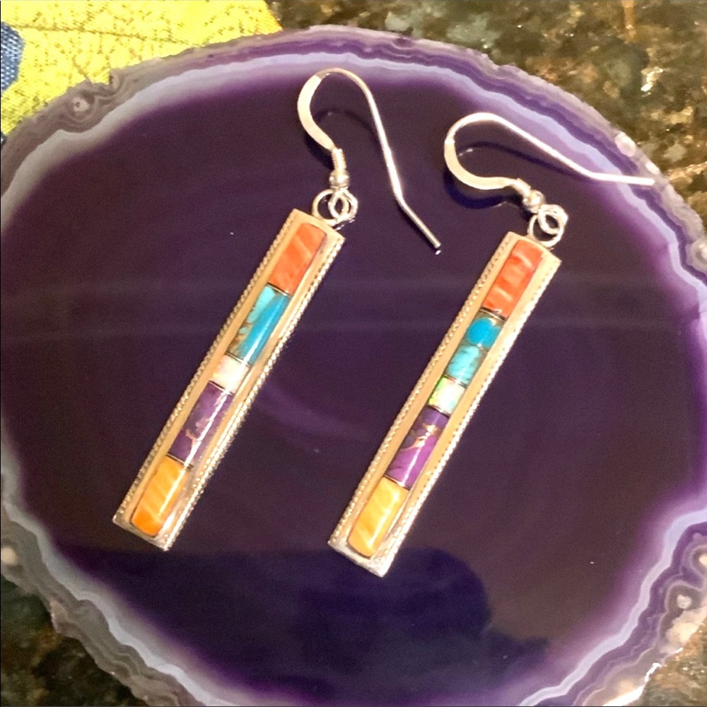 🌹NWT sterling silver, multi-gem bar earrings